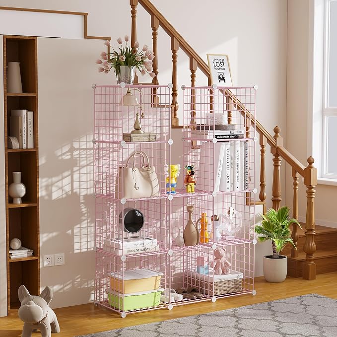C&AHOME Wire Cube Storage, 12 - Cube Organizer Metal C Grids, Modular Shelves Units, Closet Organizer, Ideal for Home, Office, Living Room, 36.6”L x 12.4”W 48.4”H, Pink UWCS3012P - Image 4