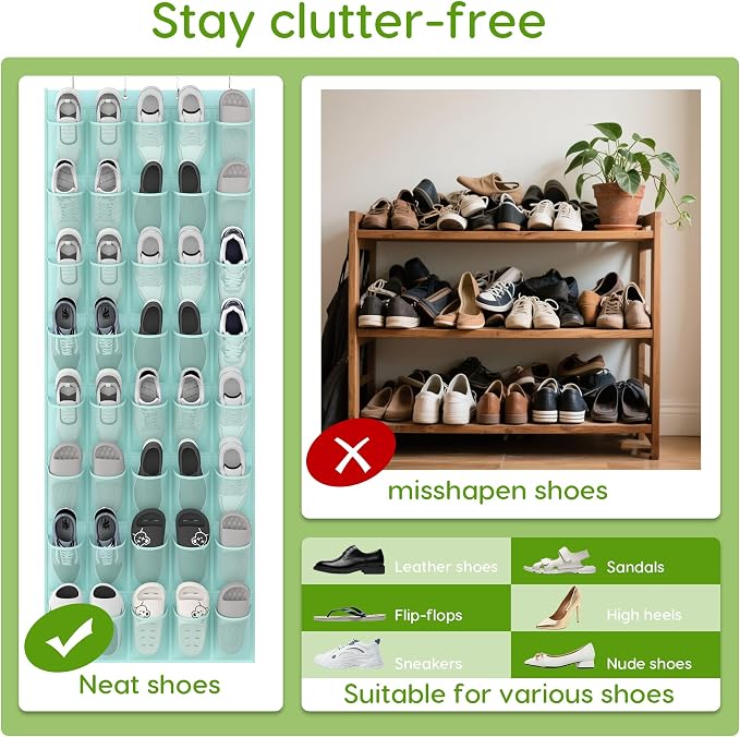 Unjumbly Over the Door Shoe Organizer with 40 Large Breathable Mesh Pockets, Space Saving Shoe Holder, Hanging Shoe Rack for Entryway Bedroom Closet Storage (Mint Blue, 40 Pockets) - Image 6