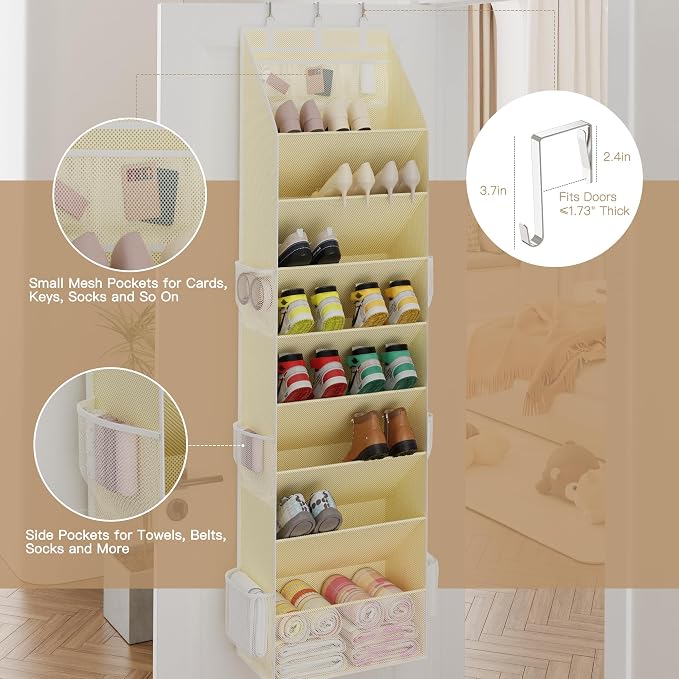 Criusia Shoe Storage, Over the Door Shoe Organizer, Hanging Closet Shoe Storage with Large Deep Pockets, Fits 16–24 Pairs of Sneakers, Sandals, Boots, Beige - Image 5