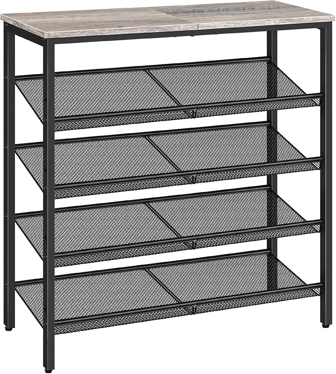HOOBRO Shoe Rack for Entryway, 5-Tier Shoe Organizer with Adjustable Mesh Shelves, 16-20 Pairs of Shoes, Spacious Floor Mount, Metal, Industrial, Shoe Shelf for Closet, Greige BG12XJ01 by HOOBRO