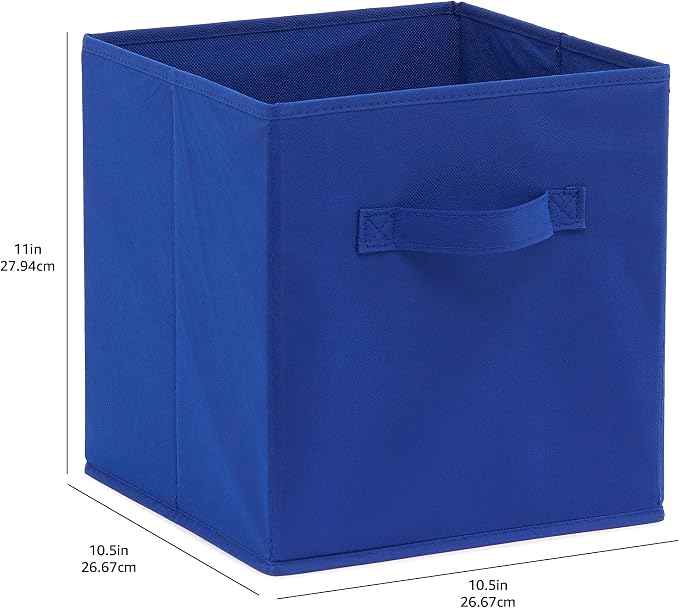 Amazon Basics Collapsible Fabric Storage Bins with Handles, Cube Organizer for Home Organization, 10.5"x10.5"x11", Navy, 6-Pack - Image 6