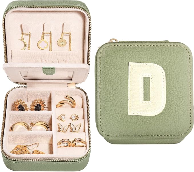 S.Leaf Initial Travel Jewelry Case Jewelry Boxes for Women Small Jewelry Box Travel Jewelry Box Jewelry Gift Boxes Jewelry Travel Case Jewelry Organizer Box Portable Travel Jewelry Case Letter D by SLeaf
