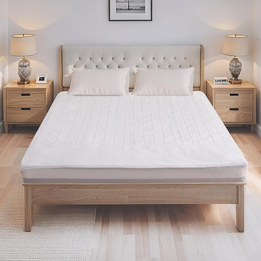 Electric Mattress Pad Twin Size 39"x75" with 10 Hours Auto Off 4 Heat Setting Simple Controller Fit Up to 15 Inch Deep Pocket, Machine Washable - White