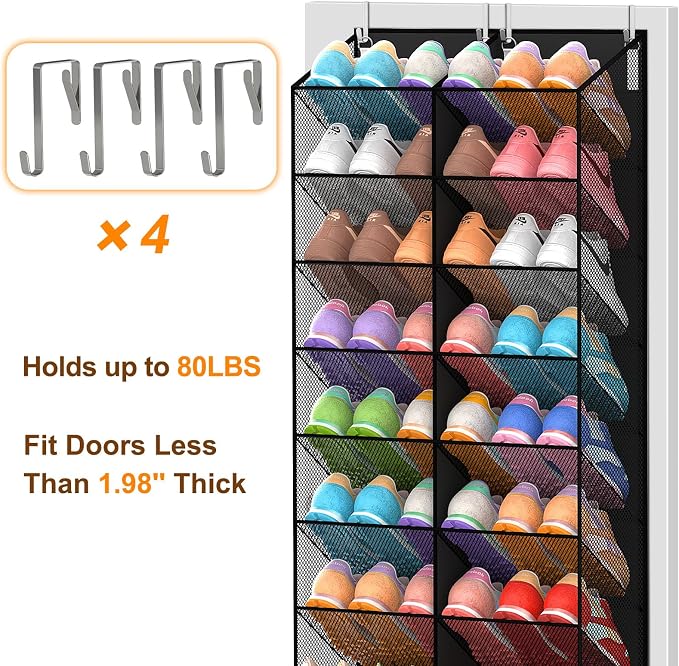 UVIAHOMI 20-30 Pairs Over the Door Shoe Organizer, Breathable Pocket Hanging Shoe Storage for Closet, 10-Tier Door Shoes Rack, Handing Shoes Holder Fit All the Family's Sneakers, Boots, Heels, Black - Image 7