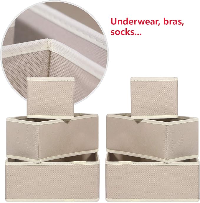 DIOMMELL 6 Pack Foldable Cloth Storage Box Closet Dresser Drawer Organizer Fabric Baskets Bins Containers Divider with Drawers for Clothes, Underwear, Bras, Socks, Lingerie, Clothing - Image 4