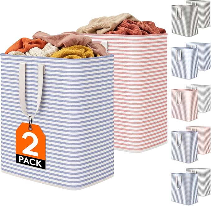 Lifewit 2 Pack Laundry Basket 100L Each, Collapsible Clothes Hamper with Reinforced Handles, Freestanding Waterproof Design for Bedroom and Laundry Room, Pink&Blue 200L Total by Lifewit