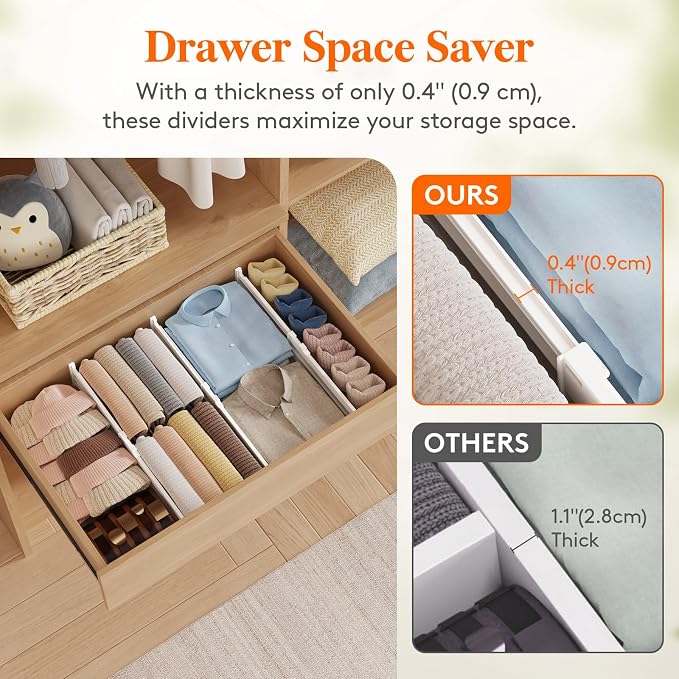 Lifewit 4" Tall 9 Pack Drawer Dividers, 35-56.5cm/13.8-22.2" Expandable Drawer Divider for Clothes, Adjustable Dresser Drawer Organizers, Drawers Separators for Dresser/Bathroom/Closet/Kitchen White - Image 6
