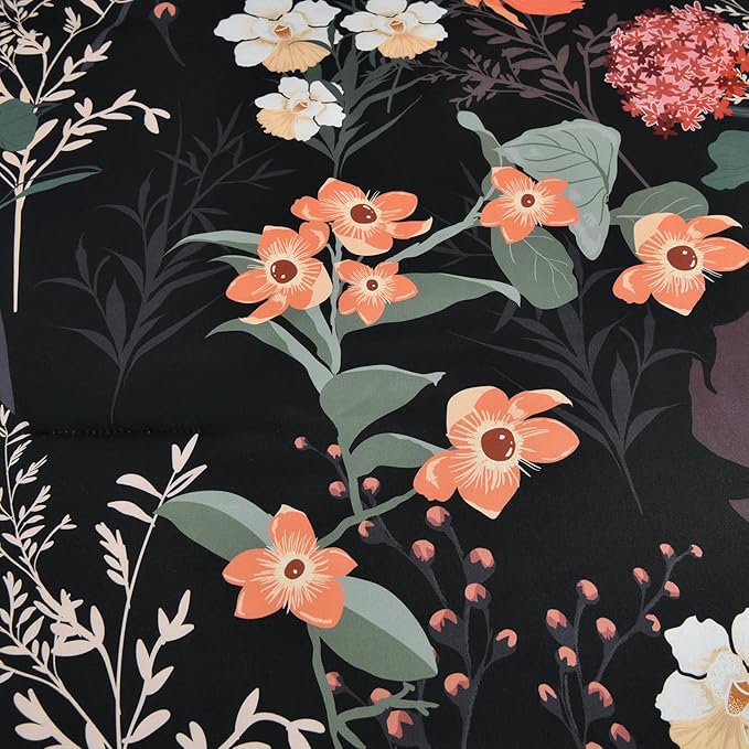 Yiran Black Red Floral Comforter Set Queen Size, 7 Piece Winter Comforter Bedding Set, Colorful Farmhouse Bed in a Bag, Soft Microfiber Complete Bedding Set with Sheets for All Season