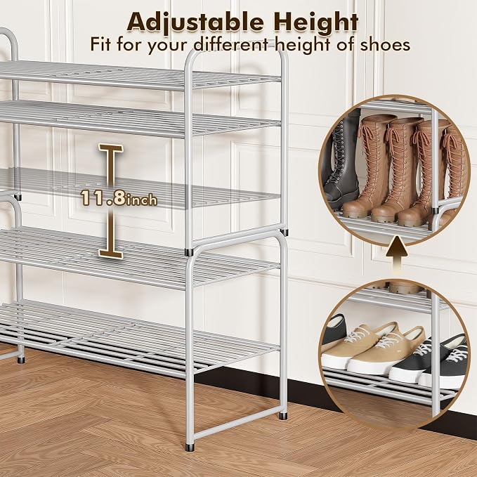 SUFAUY 2-Tier 33" Wide Shoe Rack, Closet Metal Wire, Stackable, Gray - Image 8