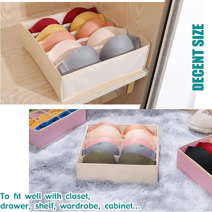 Bra Storage Drawers Organizer for Clothing Underwear Drawer Organizer Dividers Foldable Storage Cube Bins for Bra,Socks, Underwear,3 Pack （Creamy-White） - Image 3