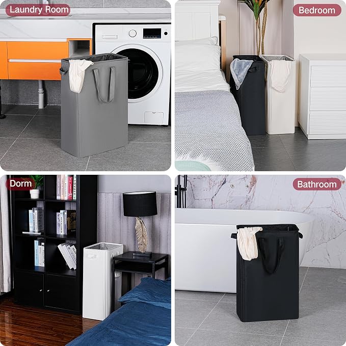 efluky Slim Laundry Basket, Narrow Laundry Hamper with Handles, Collapsible Dirty Clothes Hamper, Tall Laundry Bin for Laundry Room, Dorm and Bedroom, 12.7 Gallons(75L) White - Image 6