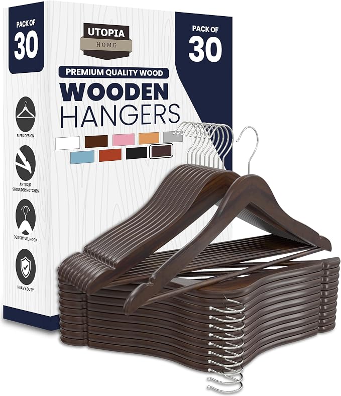Utopia Home Premium Wooden Hangers 30 Pack - Durable & Slim Coat Hanger - Suit Hanger with 360-Degree Rotatable Hook - Wood Hangers with Shoulder Grooves (Vintage Color) by UTOPIAHOME