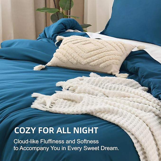 Litanika Comforters Teal Oversized King Size, 3 Pieces Lightweight Solid Bedding Set & Collections, All Season Fluffy Bed Set (120x98In Comforter & 2 Pillowcases)