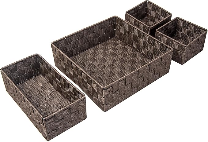 Posprica Woven Storage Baskets for Organizing, Small Baskets Cube Bin Container Tote Organizer Divider for Drawer, Closet, Shelf, Dresser, Set of 4(Brown) - Image 5