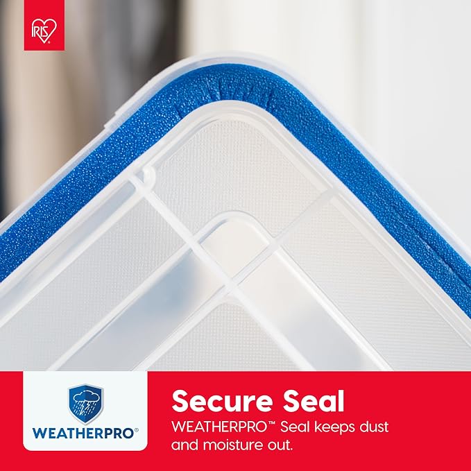 IRIS USA WeatherPro 16 Qt Storage Bins with Lids, 3 Pack, BPA-Free Plastic Gasket Box with Tight Latch and Seal, Stackable Nestable Tote Tub - Clear/Blue - Image 4