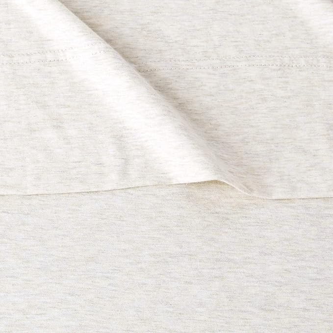 Amazon Basics 4 Piece Breathable 100% Cotton Jersey Knit Sheet Set, Stretchy Lightweight, Includes Flat and Fitted Sheets, Pillowcase, Full, Oatmeal