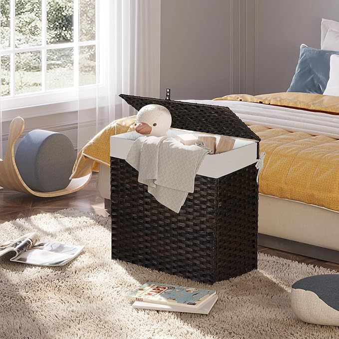 Greenstell Laundry Hamper with Lid, 125L Large Clothes Hamper with 3 Section & 2 Section Removable Liner Bags & 5 Mesh Laundry Bags, Handwoven Synthetic Rattan Divided Laundry Basket, Brown - Image 6
