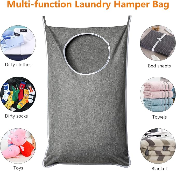 ANSTROUT XL Hanging Laundry Hamper, Extra Large Tear-resistance Door Hamper with 2 Types Hooks for Dirty Clothes, Save Bathroom Space Hanging Laundry Bag (36.5x 22 Inch,Grey) - Image 6