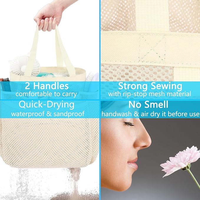 Fammart Mesh Shower Caddy Portable for College Dorm Room Essentials, 8-Pocket Large Shower Basket Tote Bag with 2 Handles for Toiletry, Bathroom, Beach, Camp, Gym - Image 7