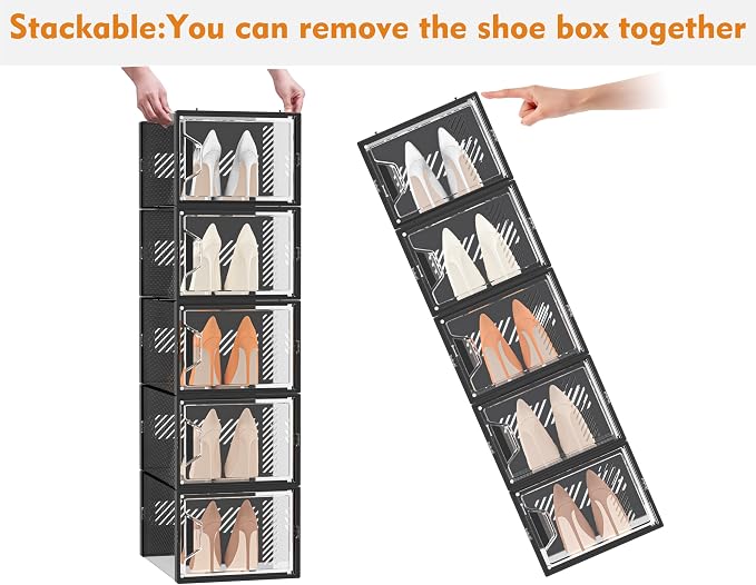 SIMPDIY Shoe Storage, 12 Pack X-Large Shoe Organizer for Closet, Shoe Boxes Clear Plastic Stackable Shoe Storage Boxes for Size 13 - Image 6