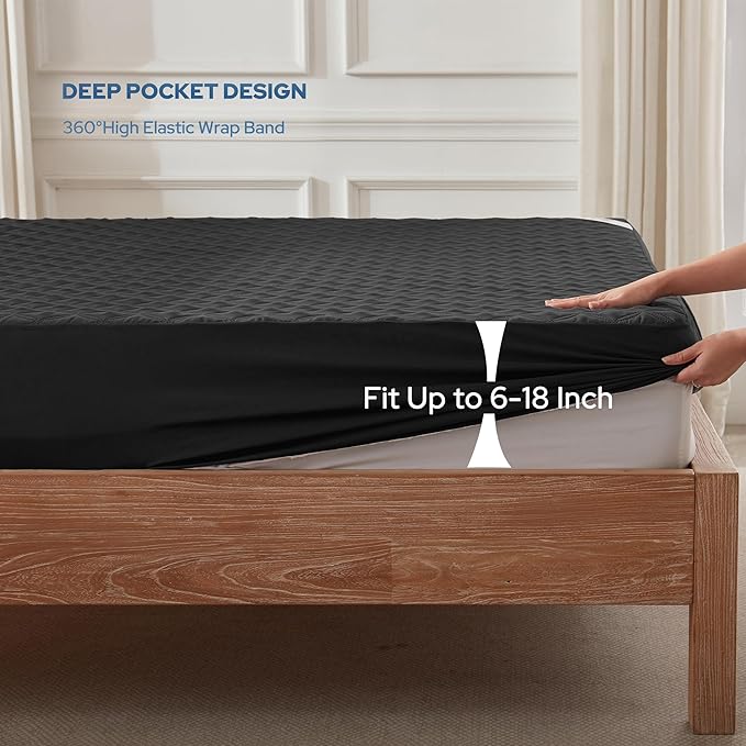 BEDLORE Waterproof Mattress Protector, King Size Mattress Pad with Deep Pocket 6"-18" Depth, Soft Noiseless Dirt-Proof Bed Mattress Cover Washable for Home, Bedroom, Hotel (Black)