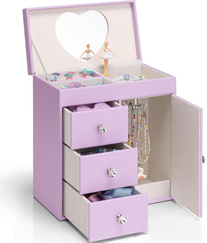VLANDO Musical Jewelry Box for Girls, Large Kid Music Box with Ballerina for Birthday Bedroom Decor, 4 Layer Girl Jewelry Gifts for Girls Kids - Purple by VLANDO