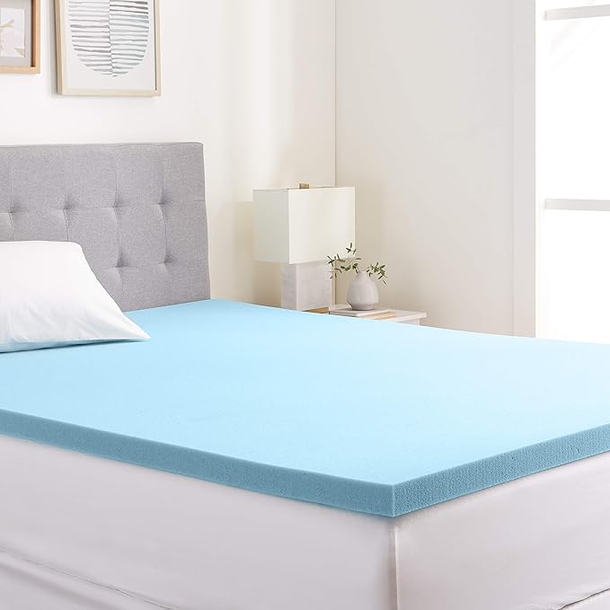 Amazon Basics Cooling Gel-Infused Memory Foam Queen Mattress Topper, CertiPUR-US Certified, 2 Inches, Blue