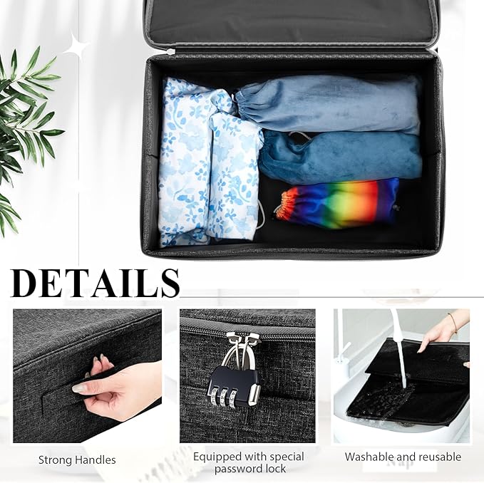 Briwooody Discreet Lockable Toy Bag Storage Organizer Toy Bag Storage Bins Case with Zipper Lid for Women and Men Clothes Container(Black,15 x 10 x 6.3 Inch) - Image 4