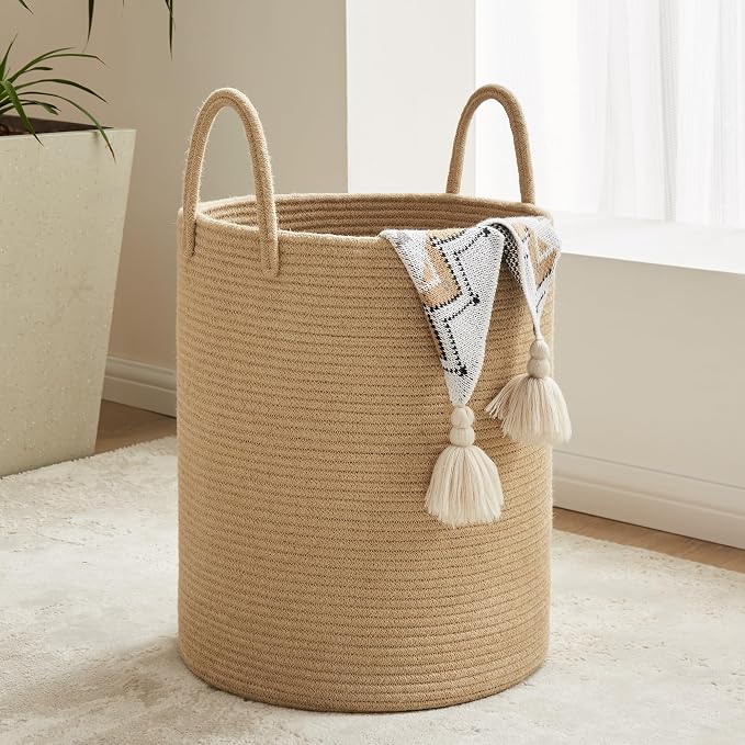 YOUDENOVA Cotton Laundry Hamper, 72L - Woven Collapsible Basket - Jute Brown by YOUDENOVA