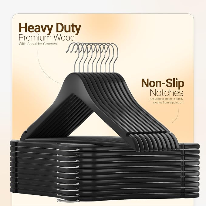 Utopia Home Premium Wooden Hangers 30 Pack - Durable & Slim Coat Hanger - Suit Hanger with 360-Degree Rotatable Hook - Wood Hangers with Shoulder Grooves (Black) - Image 4