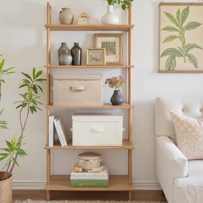 GRANNY SAYS Stoarge Basket with Lid, Decorative Storage Boxes, Closet Storage Bins for Clothes, Collapsible Stackable Organization, Ivory White&Khaki, 2-Pack - Image 2