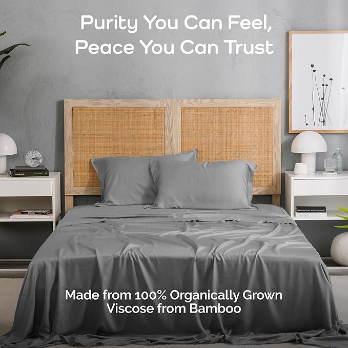 Viscose Bamboo Sheets King Size 4PC Set - Cooling Sheets for Hot Sleepers with Moisture Wicking Technology - Silky Soft 18 Inch Deep Pocket - Steel 76"x 80"