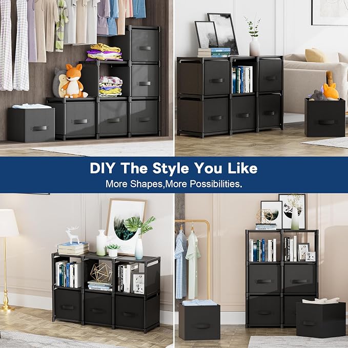 Mavivegue 6 Cube Storage Organizer, Closet Organizers and Storage, Cube Storage Shelf, Easy to Assemble with Storage Drawers, DIY Closet Cube Organizer for Living Room, Bedroom, Dorm Room-Black - Image 5