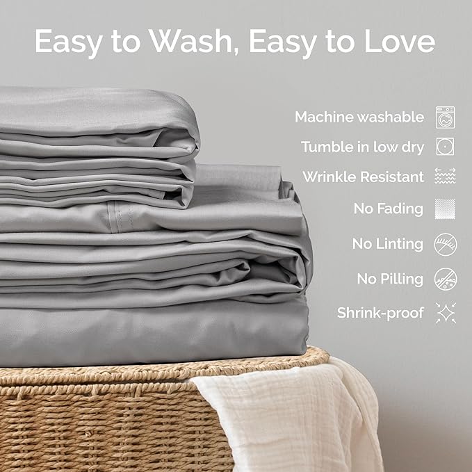 Viscose Bamboo Sheets King Size 4PC Set - Cooling Sheets for Hot Sleepers with Moisture Wicking Technology - Silky Soft 18 Inch Deep Pocket - Gray Mist 76"x 80"