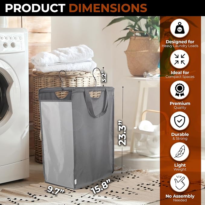 ALCOVA 2 Pack Hanging Laundry Hamper, Space-Saving Mesh Hanging Laundry Bag with Dual Handles & Sturdy Hooks, Portable Hanging Hamper for Family, College Students, Small Closet Solutions - Image 6