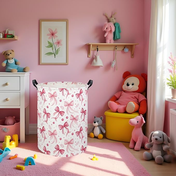 HIYAGON Butterfly Baby Laundry Basket Baby Hamper for Nursery Girl Kids Butterfly Hamper Cute Kids Toys Storage Bin Organizer Butterfly Room Decor for Home(Pink Bowknot) - Image 5