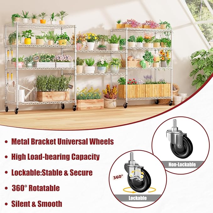 PrimeZone 5 Tier 48" Wx24''Dx81''H Wire Shelving with Wheels 3000lbs NSF Storage Shelves Heavy Duty Metal Shelf Adjustable Rolling Rack Commercial Garage Restaurant Warehouse Kitchen Chrome 6Pack - Image 7