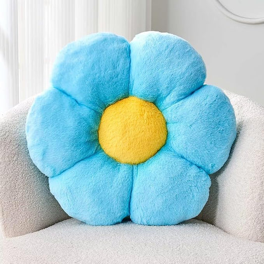 Kcvvcr Blue Flower Pillow, 17.7" Flower Shaped Plush Decorative Throw Pillow for Bed