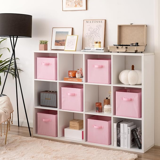GRANNY SAYS Cube Storage Bins, 11 Inch 6 Pack Storage Cube Organizer, Foladble Fabric Storage Boxes with Handle, Decorative Clothing Storage Baskets for Shelves, Closet, Pink - Image 4