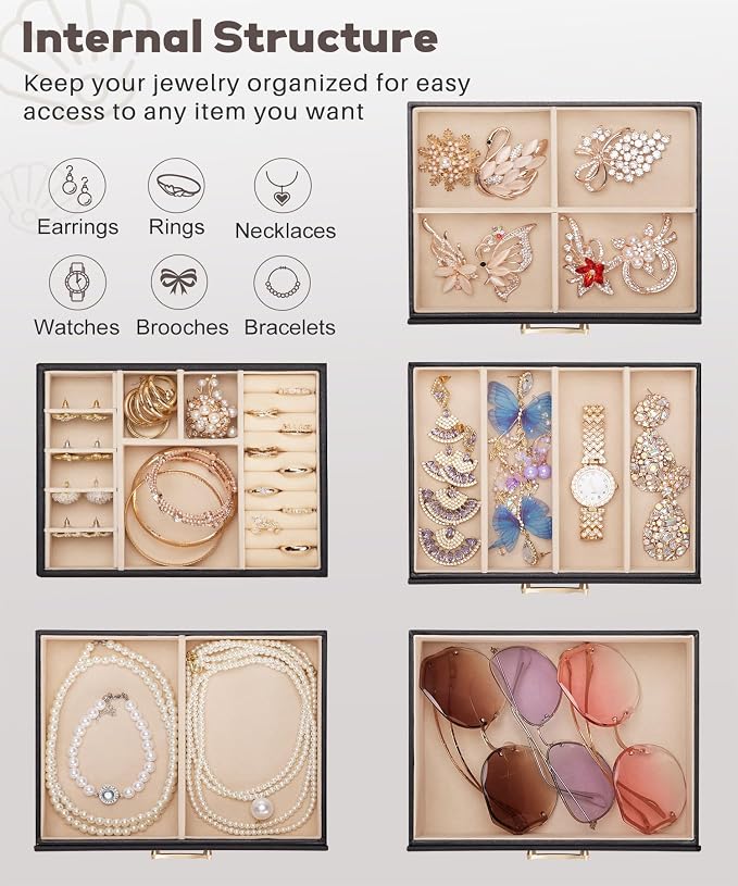 Enthralite Jewelry Box with 4 Drawers: Display Organizer for Earrings Necklaces - Gifts for Girls Women (Black) - Image 4