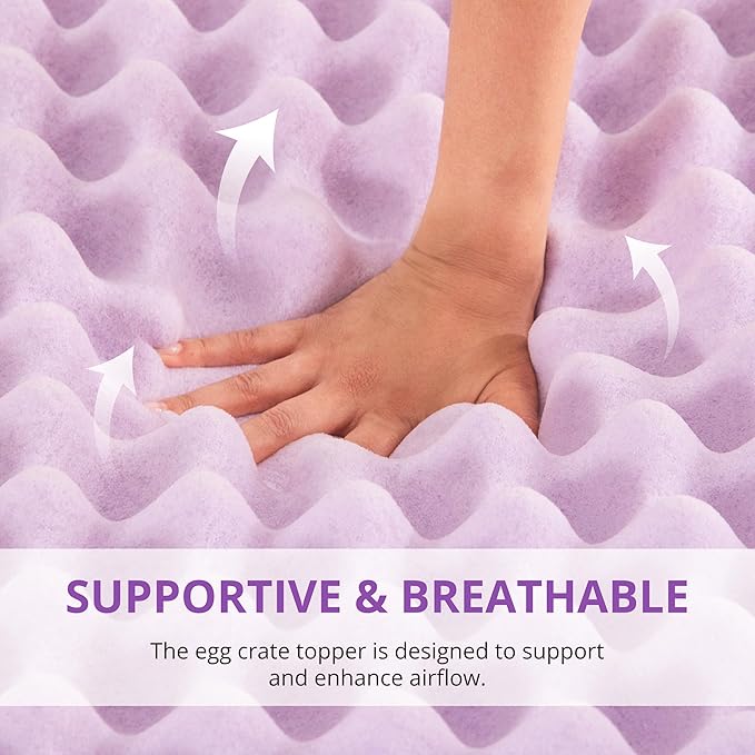 EGOHOME Egg Crate Memory Foam Mattress Topper 3 Inch King, Gel Cooling Infused Foam Mattress Topper for Pressure Relief, CertiPUR-US Certified Bed Topper, Purple, 76"×80"