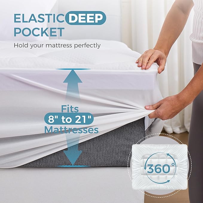 BDEUS 4 Inch Dual Layer Mattress Topper King Size, 2 Inch Cooling Gel Memory Foam and 2 Inch Soft Pillow Top Pad Cover, Mattress Pad for Back Pain Relief