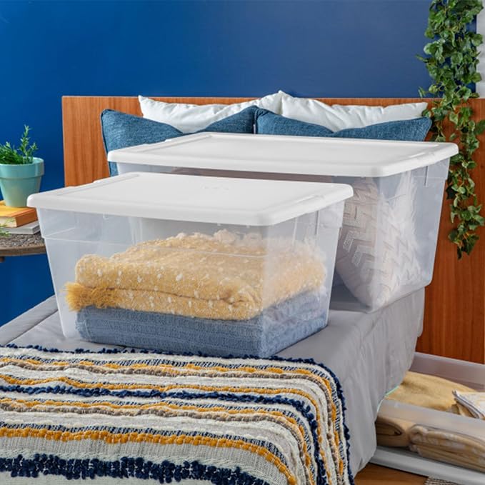 Sterilite 8-Pack 90 Quart Storage Box, Stackable Clear Plastic Bins with Snap-On Lids - Heavy-Duty Organizing Containers for Closet, Bathroom, and Office - Image 4