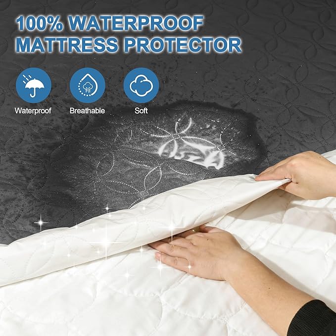 GUHER Waterproof Mattress Protector Twin XL Size,Breathable Bed Cover 3D Air Fabric Mattress Pad Cover,Noiseless＆Ultra-Soft Washable Bed Cover with 6"-14" Deep Pocket (Gray)