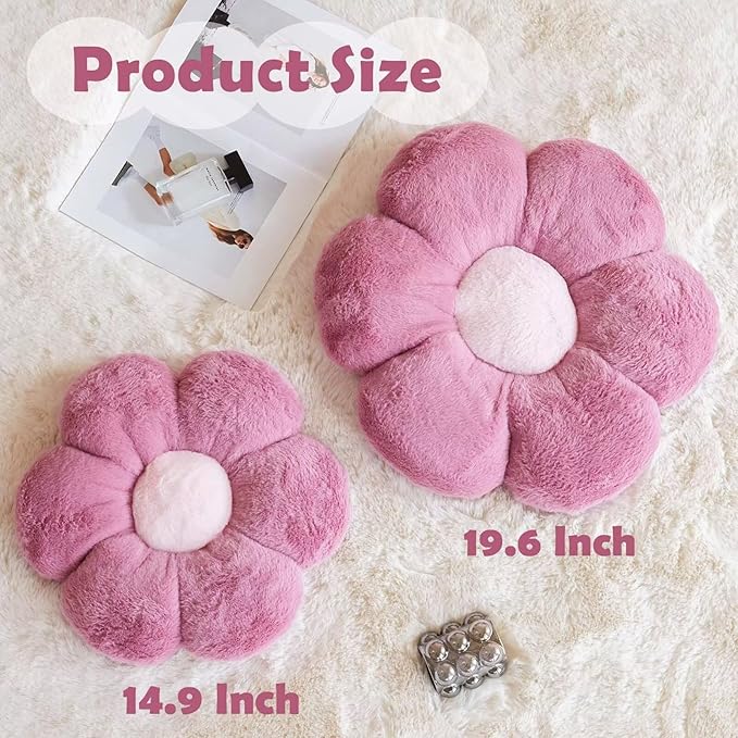 Kcvvcr Dusty Purple Flower Pillow, Cute Decorative Flower Shaped Throw Pillow with Faux Rabbit Fur, 14.9" Soft Flower Plush Throw Pillow Floor Pillows Room Décor for Bedroom Living Room