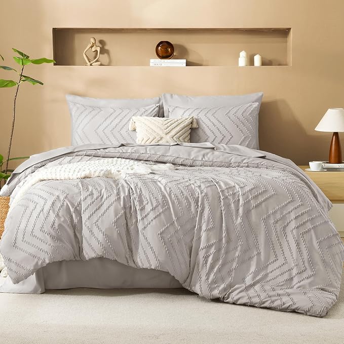 Litanika Linen Queen Size Comforter Set with Sheets - 7 Pieces Bed in a Bag Queen Boho Tufted Complete Bedding Sets with Comforter, Sheets, Pillowcases & Shams