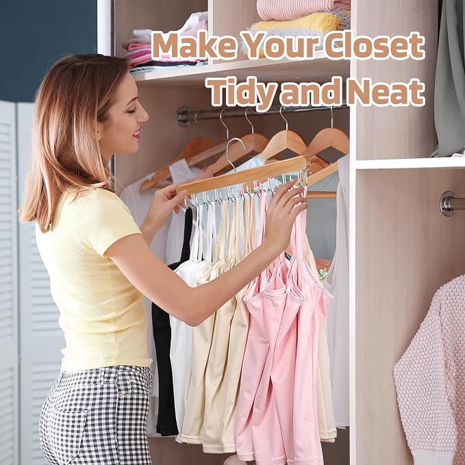 NECAMOCU 2 Pack Bra Hanger for Closet Organizer, Premium Wooden Tank Top Hangers with 36 Foldable Hooks, 360° Rotating Design, Space Saving Storage for Tank Tops, Bras, Scarves and More - Image 6