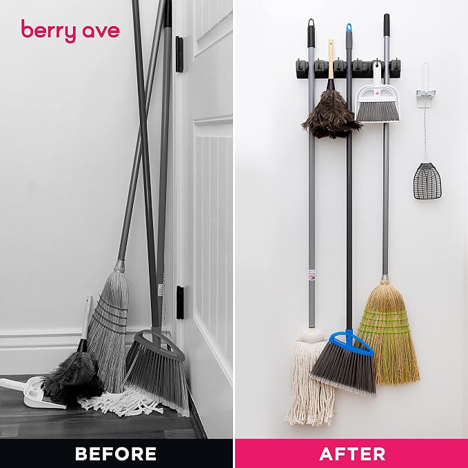 EXTRA GRIP Mop & Broom Holder Wall Mount - Wall Hanging Garden Tool & Utility Closet Organizer, Mop & Broom Hook, Broom Hanger Wall Mount, Mop Broom Organizer, Wall Mounted Broom Rack Storage (2 Pack) - Image 5