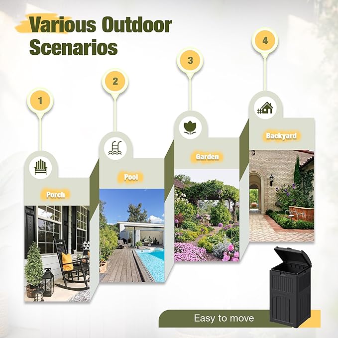Devoko 33 Gallon Outdoor Trash Can with Dual Lid, Heavy Duty Waterproof Resin Garbage Bins Outside, Hideaway Waste Bins for Patio, Outside Pool, Backyard and Deck (2, Black) - Image 6