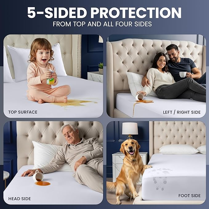 Utopia Bedding Waterproof 5-Sided Mattress Protector Full Size, Premium Breathable Mattress Cover, Fitted Style with Stretchable Pockets (White)
